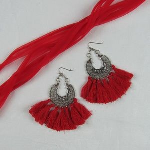 Bohemian Circle Tassle Chandelier Earrings